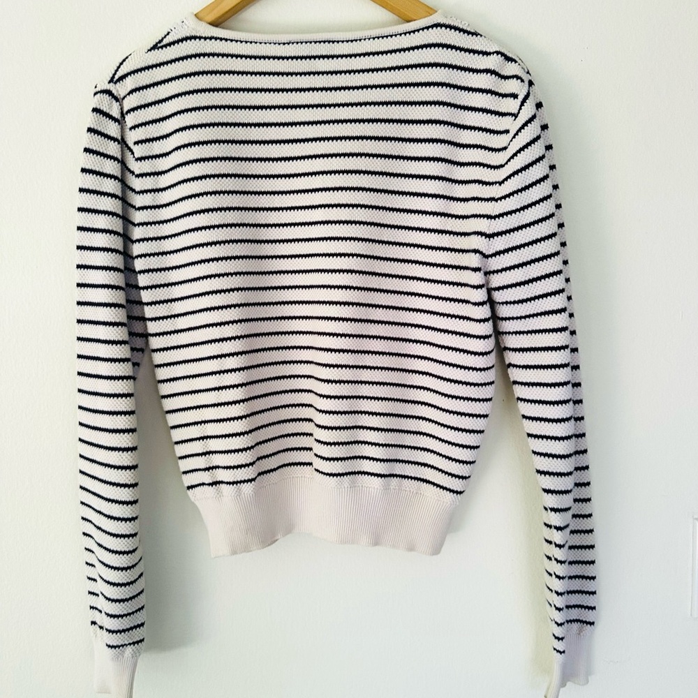 Topshop Lace Collar Striped Knit Sweater Size 10 Cream Navy Studded Crochet - Picture 5 of 6